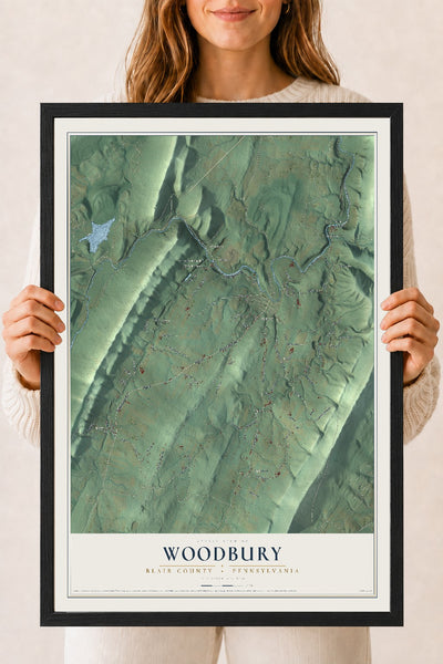 Map of Woodbury, Blair County, Pennsylvania, 18 x 24 inch print in a black wood frame