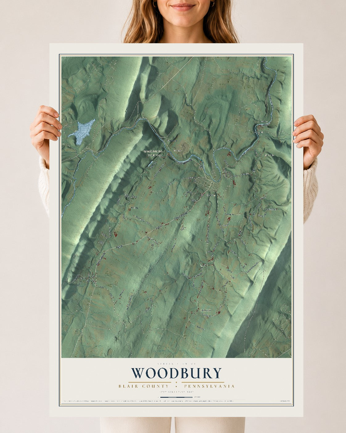 Map of Woodbury, Blair County, Pennsylvania, 24 x 36 inch unframed archival matte print