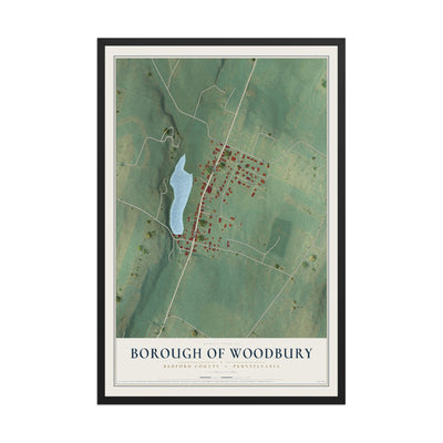 Map of the Borough of Woodbury, Bedford County, Pennsylvania, 12 x 18 inch print in a black wood frame