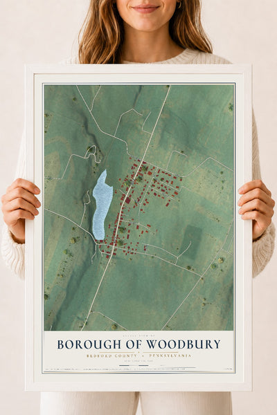 Map of the Borough of Woodbury, Bedford County, Pennsylvania, 18 x 24 inch print in a white wood frame