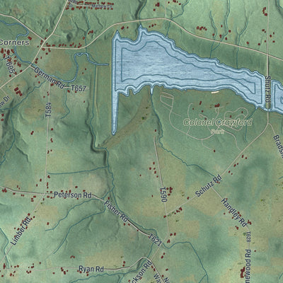 Close-up of the map of Woodcock, Crawford County, Pennsylvania print showing street and building detail