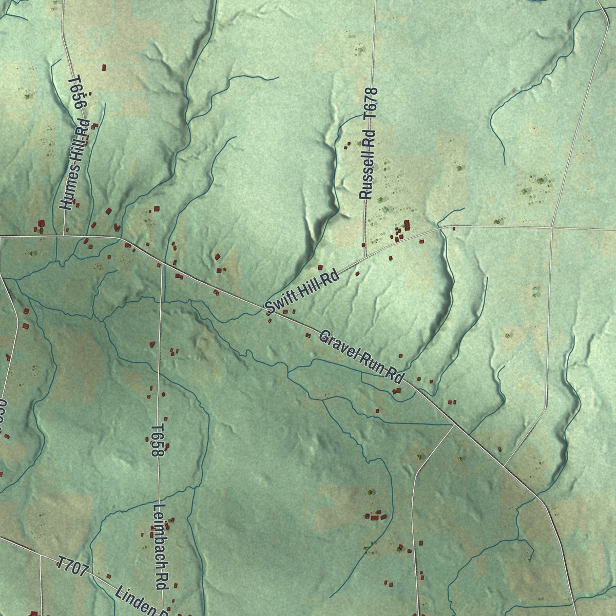 Second close-up of the map of Woodcock, Crawford County, Pennsylvania print showing more streets and buildings