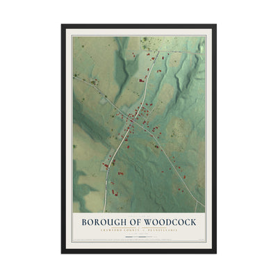 Map of the Borough of Woodcock, Crawford County, Pennsylvania, 12 x 18 inch print in a black wood frame
