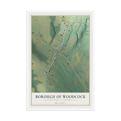 Map of the Borough of Woodcock, Crawford County, Pennsylvania, 12 x 18 inch print in a white wood frame