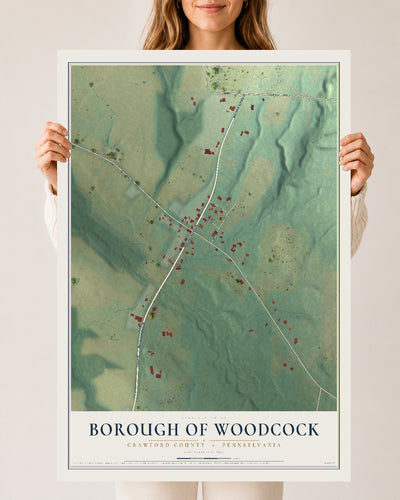 Map of the Borough of Woodcock, Crawford County, Pennsylvania, 24 x 36 inch unframed archival matte print