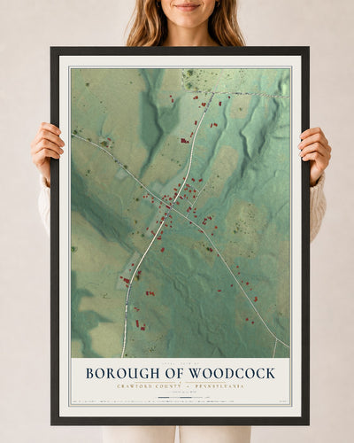Map of the Borough of Woodcock, Crawford County, Pennsylvania, 24 x 36 inch print in a black wood frame