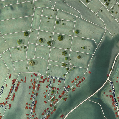 Close-up of the map of Woodland Heights, Pennsylvania print showing street and building detail
