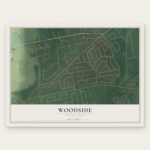 Woodside, Pennsylvania map print, the full design