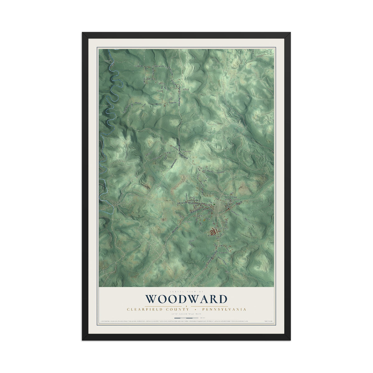 Map of Woodward, Clearfield County, Pennsylvania, 12 x 18 inch print in a black wood frame