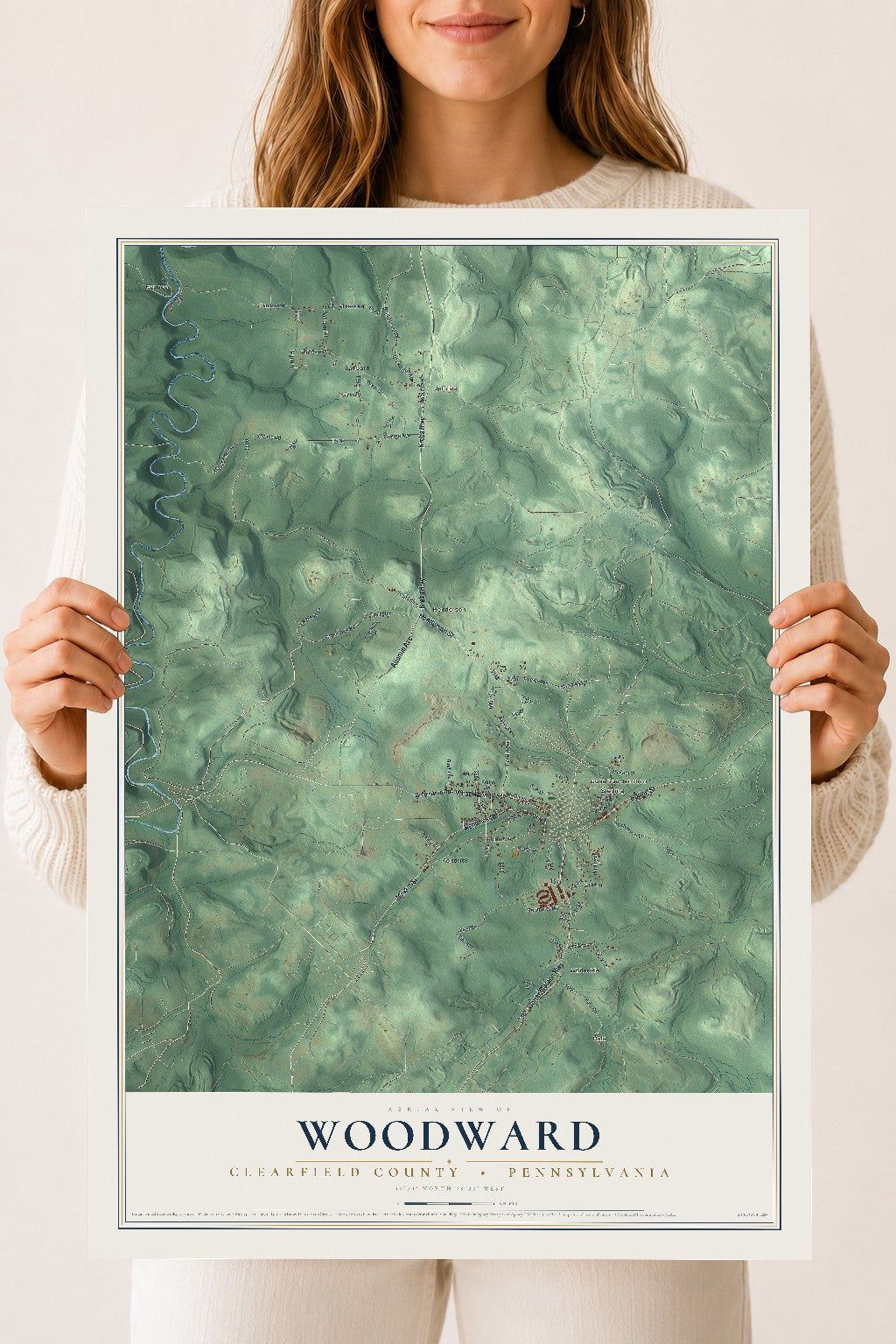 Map of Woodward, Clearfield County, Pennsylvania, 18 x 24 inch unframed archival matte print