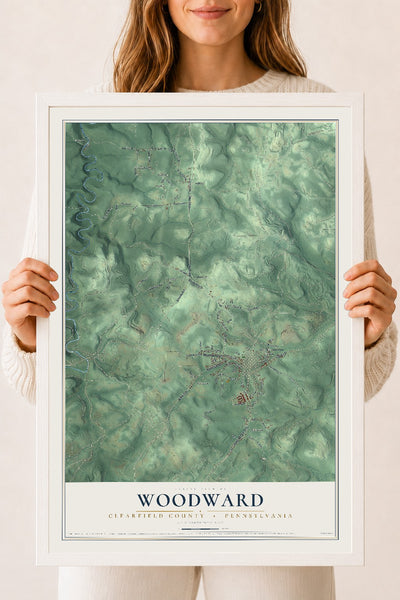 Map of Woodward, Clearfield County, Pennsylvania, 18 x 24 inch print in a white wood frame