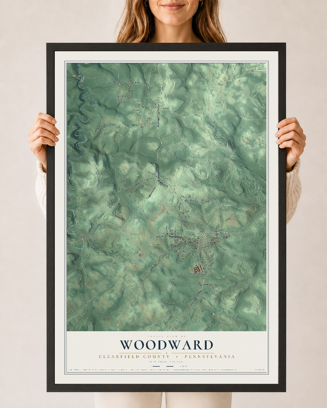 Map of Woodward, Clearfield County, Pennsylvania, 24 x 36 inch print in a black wood frame