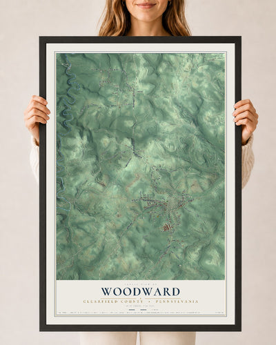 Map of Woodward, Clearfield County, Pennsylvania, 24 x 36 inch print in a black wood frame