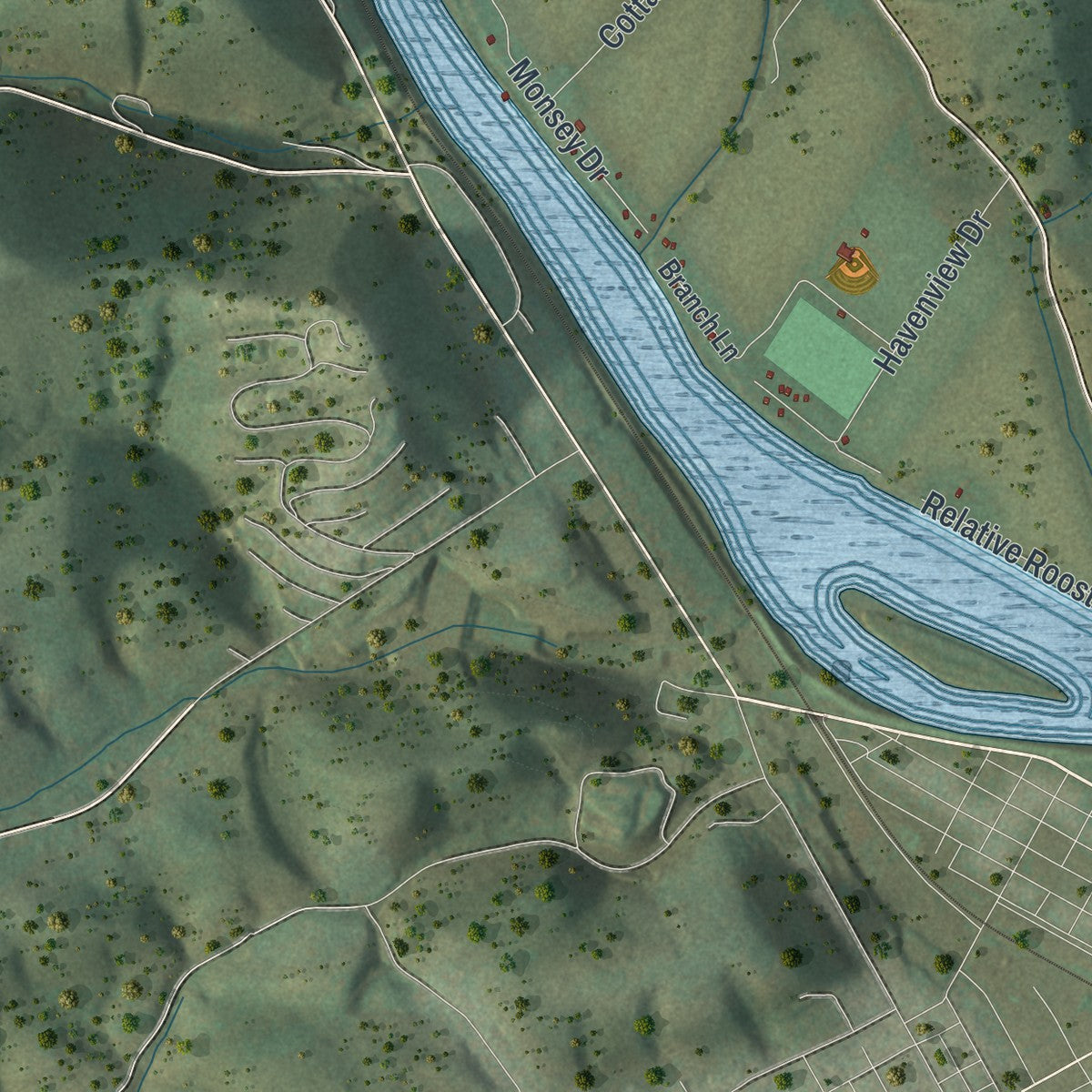 Second close-up of the map of Woodward, Clinton County, Pennsylvania print showing more streets and buildings