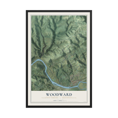Map of Woodward, Clinton County, Pennsylvania, 12 x 18 inch print in a black wood frame