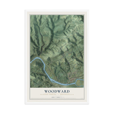 Map of Woodward, Clinton County, Pennsylvania, 12 x 18 inch print in a white wood frame
