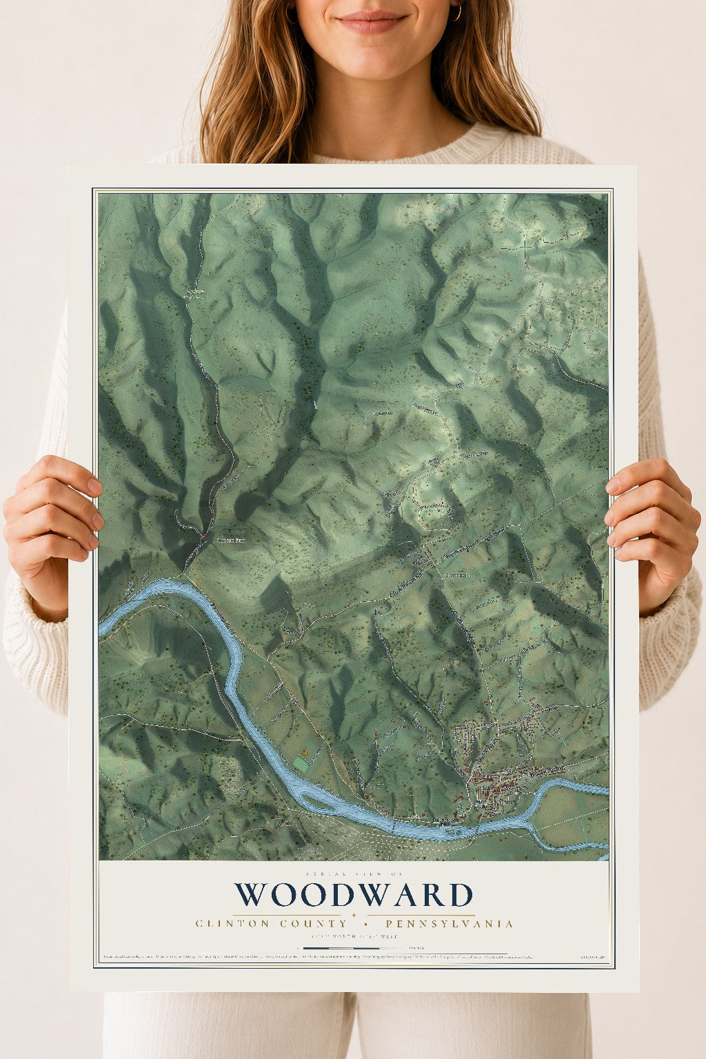 Map of Woodward, Clinton County, Pennsylvania, 18 x 24 inch unframed archival matte print