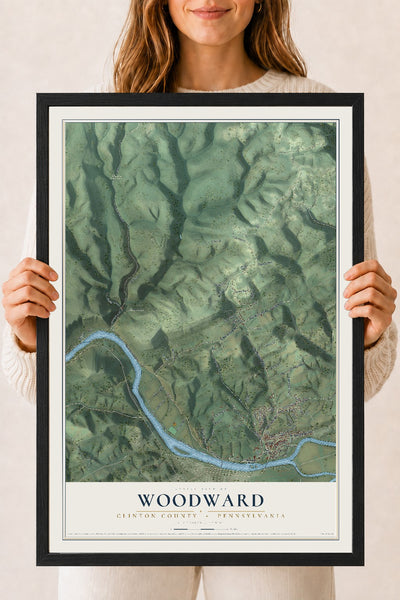 Map of Woodward, Clinton County, Pennsylvania, 18 x 24 inch print in a black wood frame