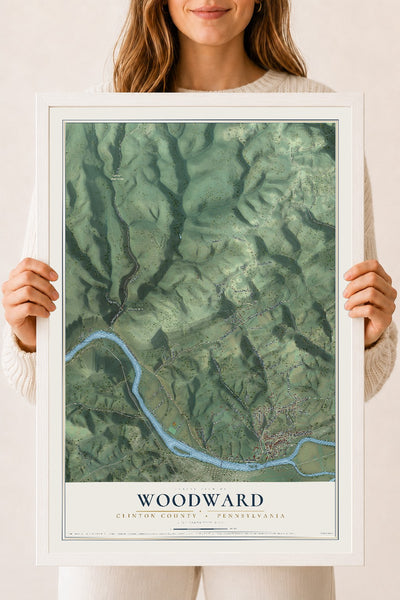 Map of Woodward, Clinton County, Pennsylvania, 18 x 24 inch print in a white wood frame