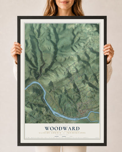 Map of Woodward, Clinton County, Pennsylvania, 24 x 36 inch print in a black wood frame