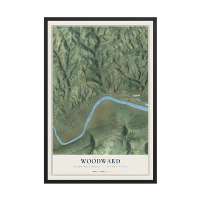 Map of Woodward, Lycoming County, Pennsylvania, 12 x 18 inch print in a black wood frame