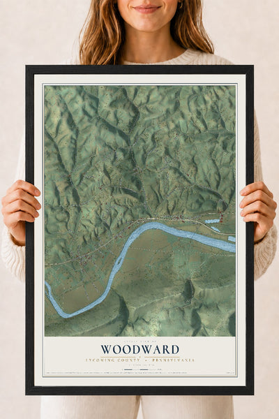 Map of Woodward, Lycoming County, Pennsylvania, 18 x 24 inch print in a black wood frame