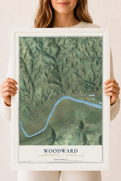 Map of Woodward, Lycoming County, Pennsylvania, 18 x 24 inch print in a white wood frame