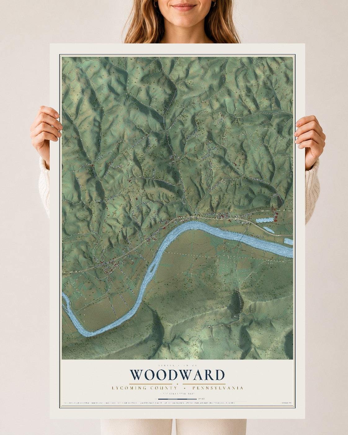 Map of Woodward, Lycoming County, Pennsylvania, 24 x 36 inch unframed archival matte print