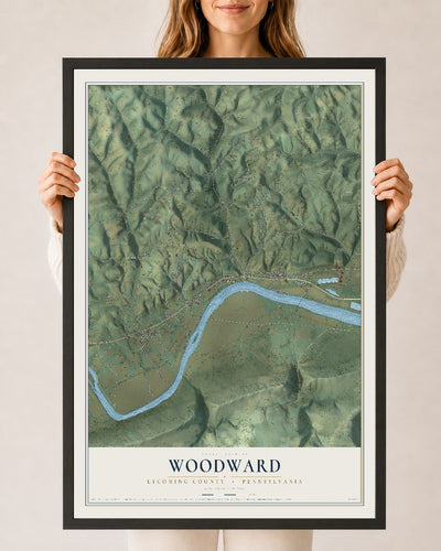 Map of Woodward, Lycoming County, Pennsylvania, 24 x 36 inch print in a black wood frame