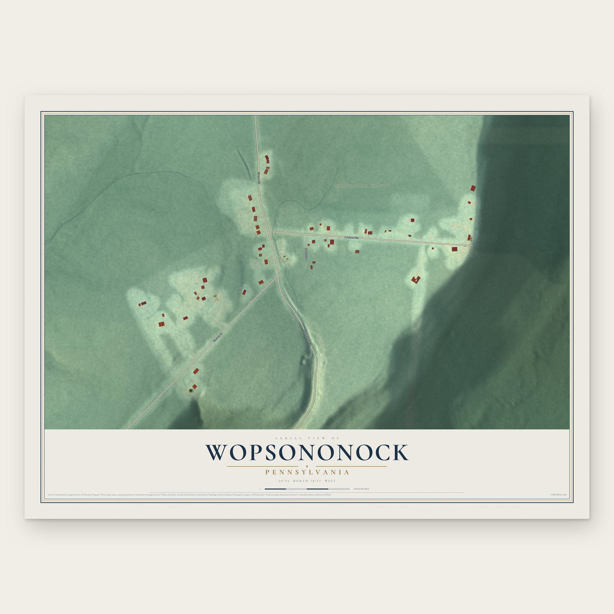 Wopsononock, Pennsylvania map print, the full design