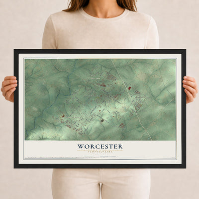 Map of Worcester, Pennsylvania, 12 x 18 inch print in a black wood frame