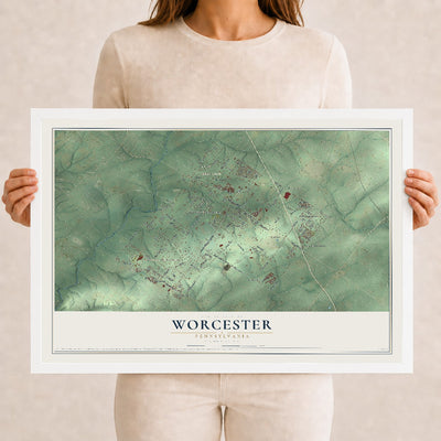 Map of Worcester, Pennsylvania, 12 x 18 inch print in a white wood frame