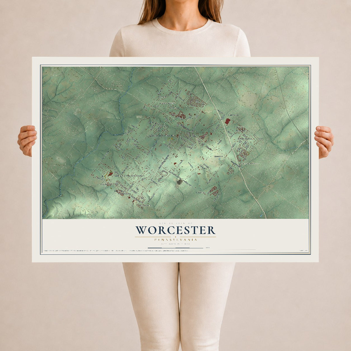Map of Worcester, Pennsylvania, 24 x 36 inch unframed archival matte print