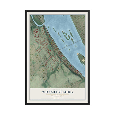 Map of Wormleysburg, Pennsylvania, 12 x 18 inch print in a black wood frame