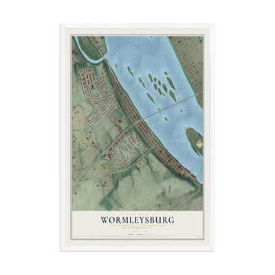 Map of Wormleysburg, Pennsylvania, 12 x 18 inch print in a white wood frame