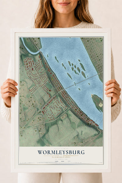Map of Wormleysburg, Pennsylvania, 18 x 24 inch print in a white wood frame