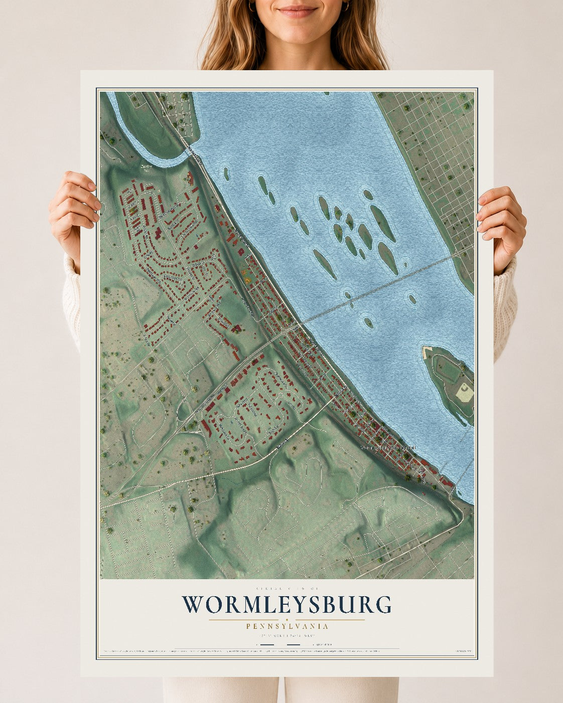 Map of Wormleysburg, Pennsylvania, 24 x 36 inch unframed archival matte print