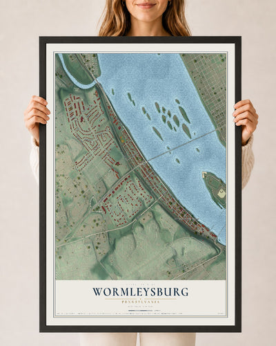 Map of Wormleysburg, Pennsylvania, 24 x 36 inch print in a black wood frame
