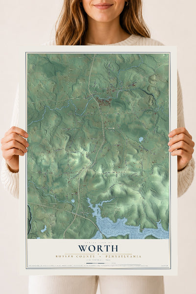 Map of Worth, Butler County, Pennsylvania, 18 x 24 inch unframed archival matte print