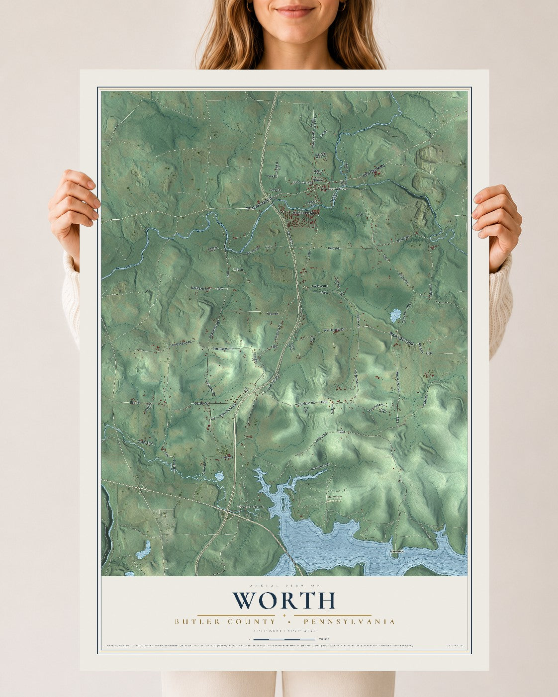 Map of Worth, Butler County, Pennsylvania, 24 x 36 inch unframed archival matte print