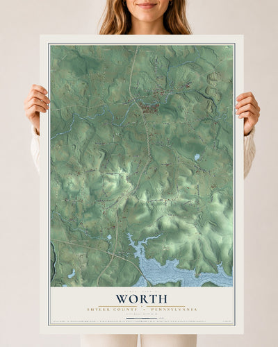 Map of Worth, Butler County, Pennsylvania, 24 x 36 inch unframed archival matte print