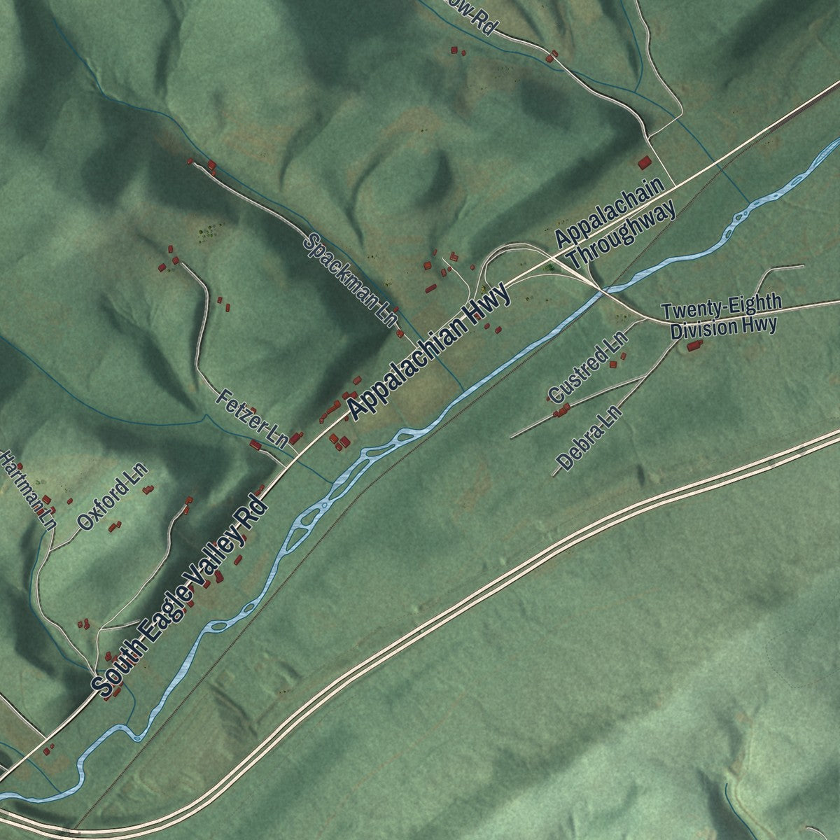 Second close-up of the map of Worth, Centre County, Pennsylvania print showing more streets and buildings