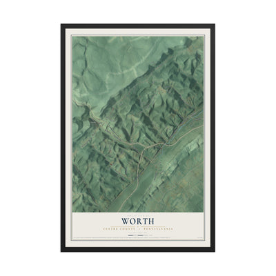Map of Worth, Centre County, Pennsylvania, 12 x 18 inch print in a black wood frame