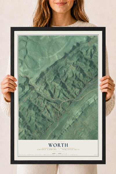 Map of Worth, Centre County, Pennsylvania, 18 x 24 inch print in a black wood frame