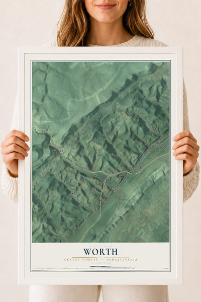 Map of Worth, Centre County, Pennsylvania, 18 x 24 inch print in a white wood frame