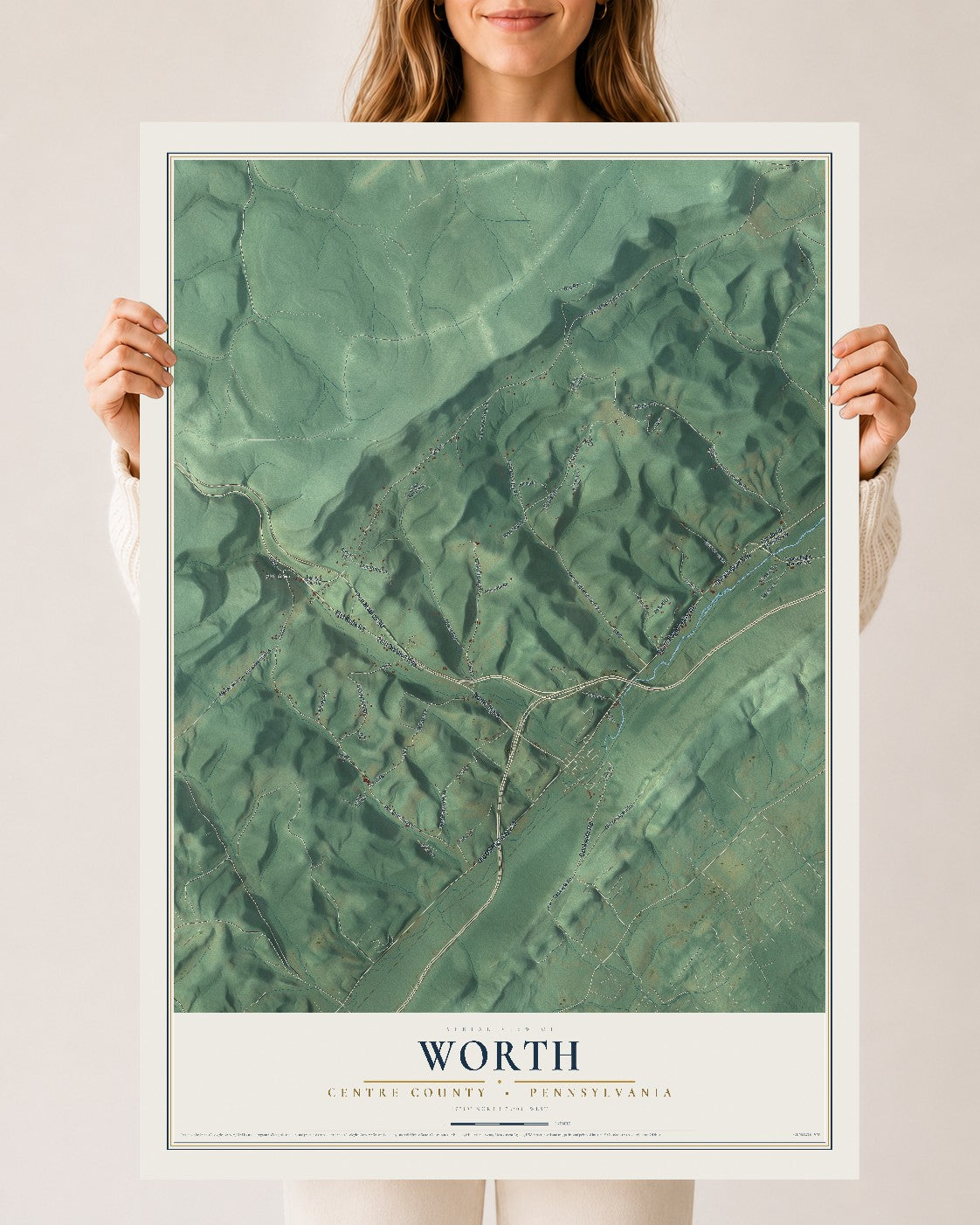 Map of Worth, Centre County, Pennsylvania, 24 x 36 inch unframed archival matte print