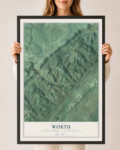 Map of Worth, Centre County, Pennsylvania, 24 x 36 inch print in a black wood frame