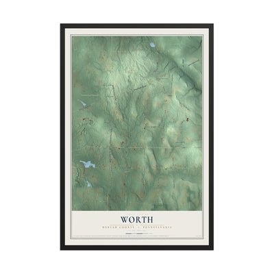 Map of Worth, Mercer County, Pennsylvania, 12 x 18 inch print in a black wood frame