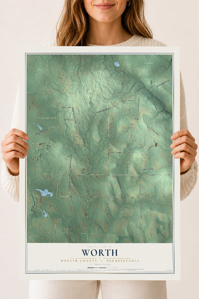 Map of Worth, Mercer County, Pennsylvania, 18 x 24 inch unframed archival matte print
