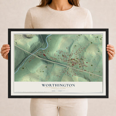 Map of Worthington, Pennsylvania, 12 x 18 inch print in a black wood frame